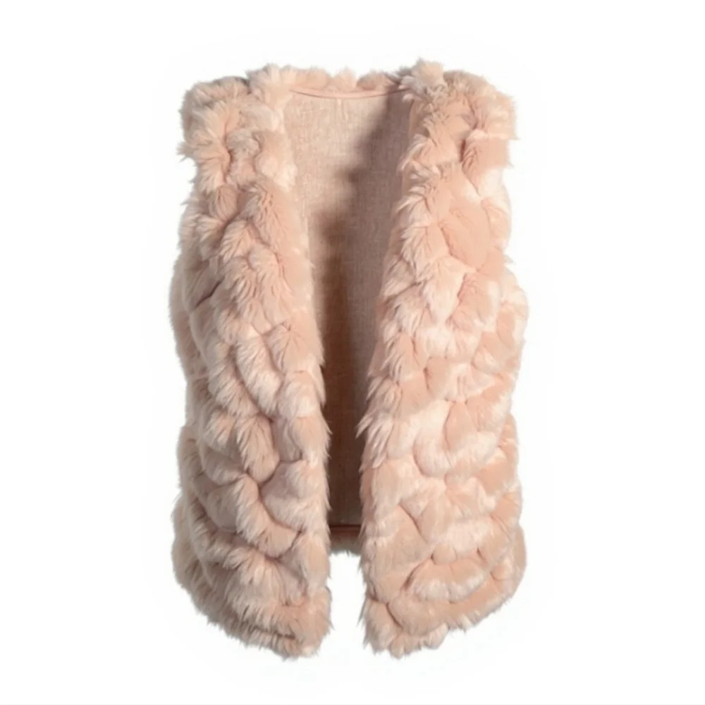 Club Monaco Women's Faux Fur Open Front Vest Beige Size Small